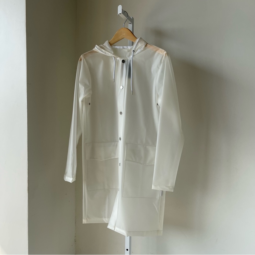 NWT RAINS Hooded Coat in Foggy White